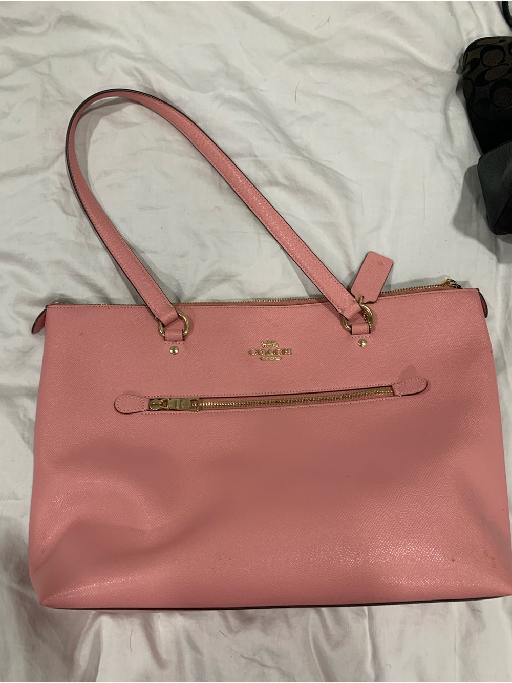 Coach Pink Leather Shoulder Tote with Gold Hardware
